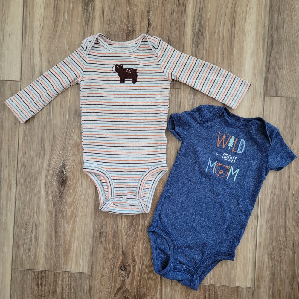 Carter's Lot of 2 Baby Boy Bear Onesies, 6M